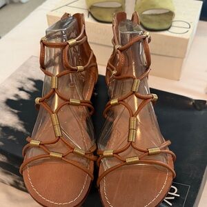 Dolce Vita Cognac Stella and Gold Strappy Sandals